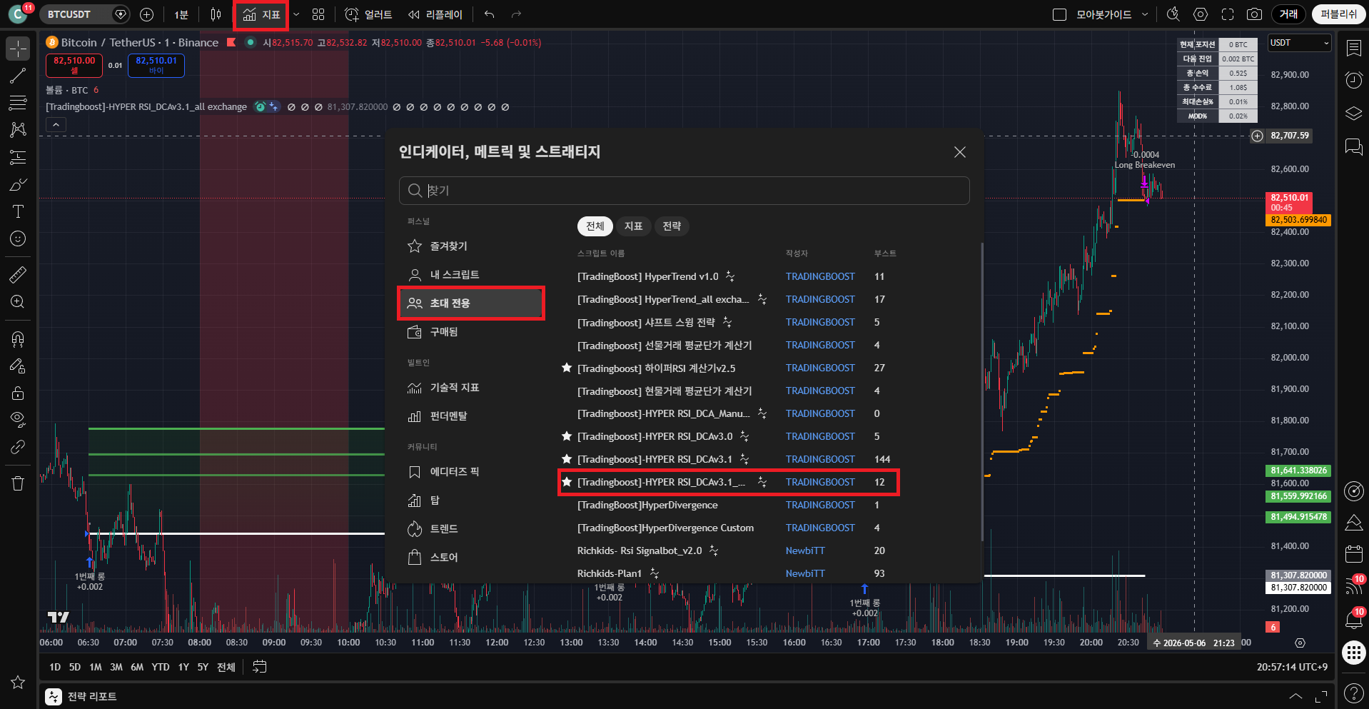 바이낸스 Hyper RSI 07 초대 전용 지표 추가