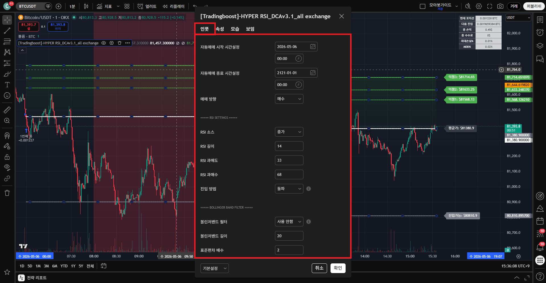 OKX Hyper RSI 09 Open indicator settings (Inputs tab)