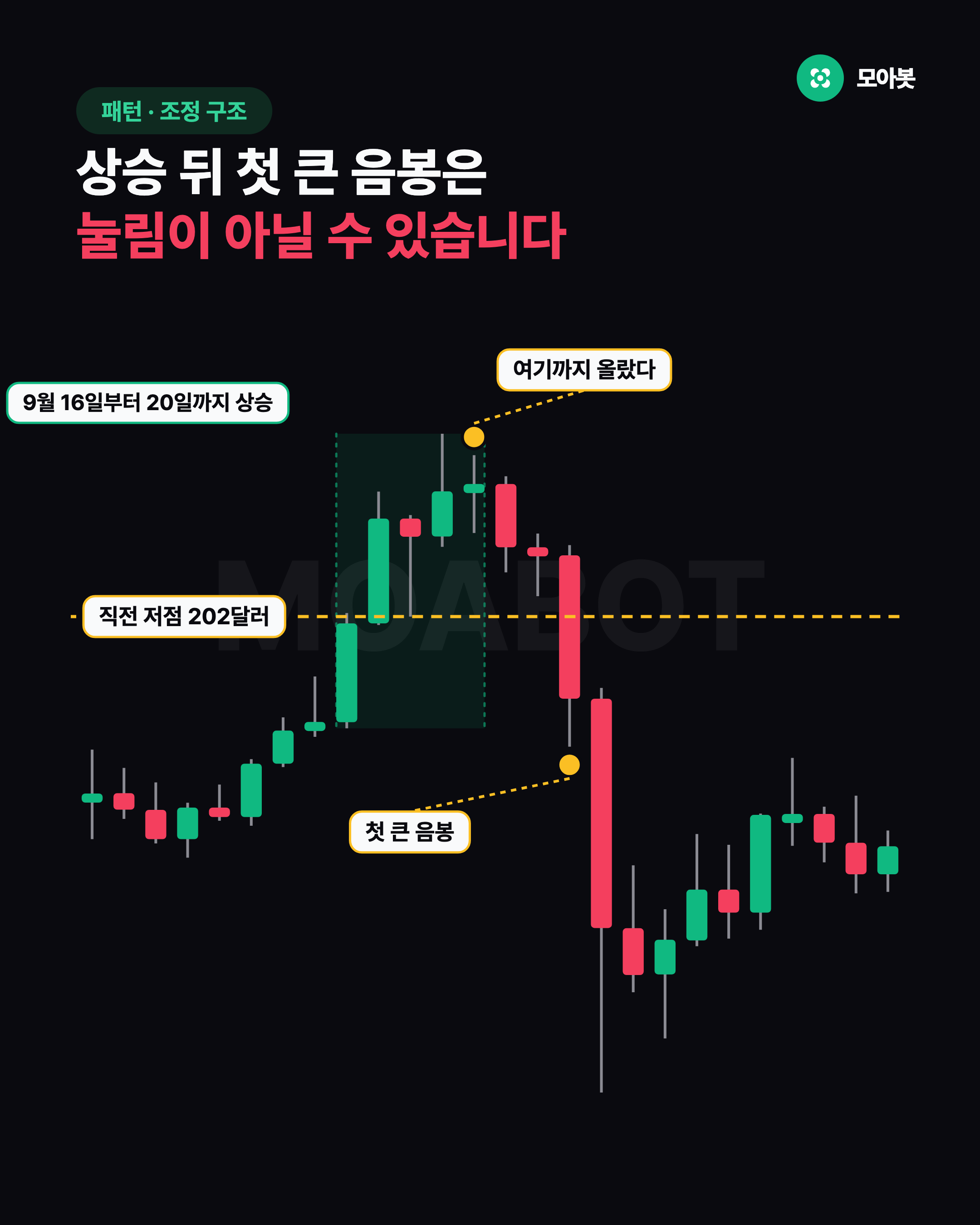 상승 뒤 첫 큰 음봉은 눌림이 아닐 수 있습니다